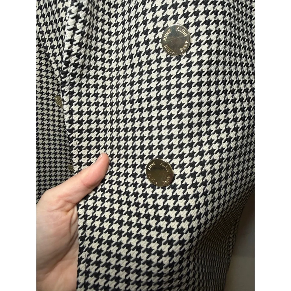 Women's Anne Klein Houndstooth Blazer L Black Beige - Picture 3 of 5